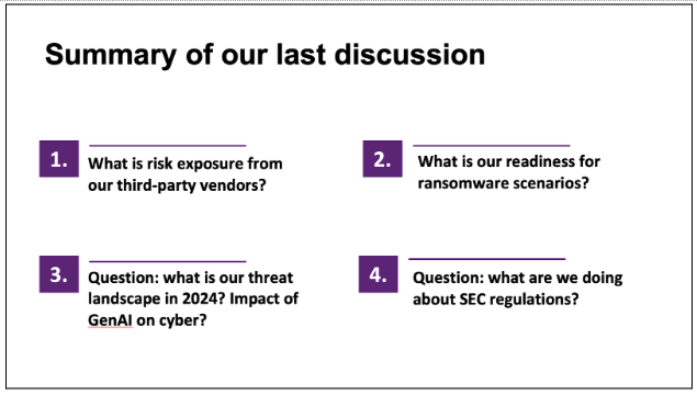 Summary from last Board Meeting for CISO